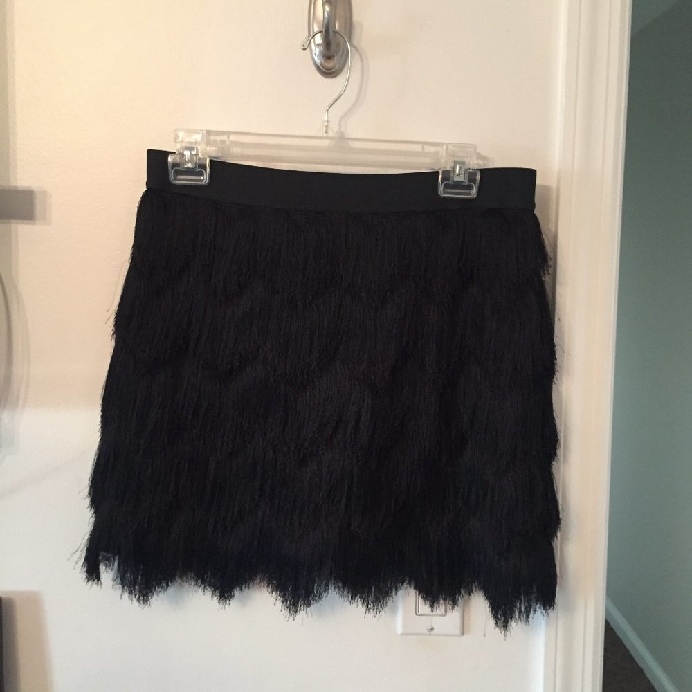 BCBG MaxAzria Black Fringe Skirt (M)
